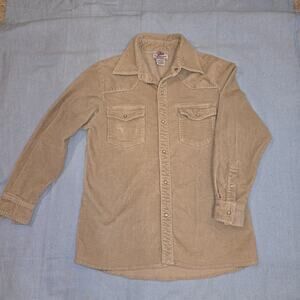 Realwork Wear Made In USA Corduroy Tan Long Sleeve Pearl Button Women's Shirt L